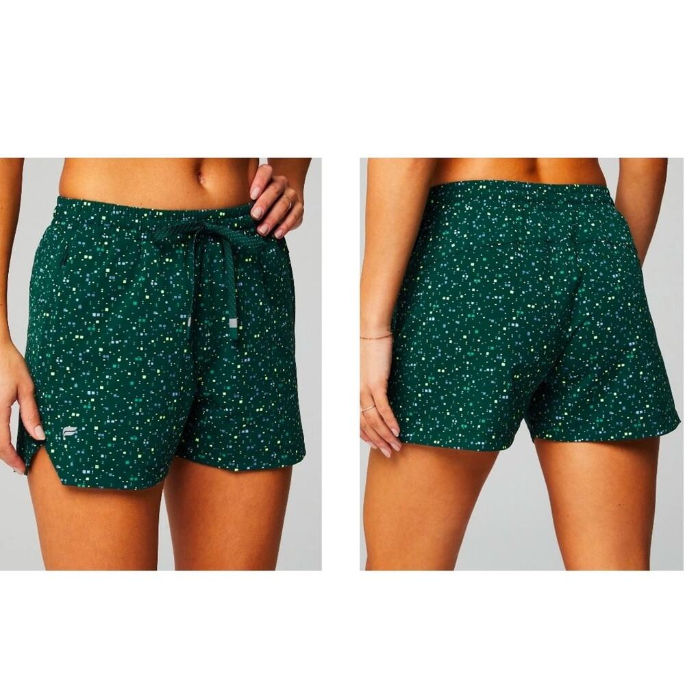New FABLETICS The One Short 3" Athletic Shorts Women's Deep Sea Green Confetti